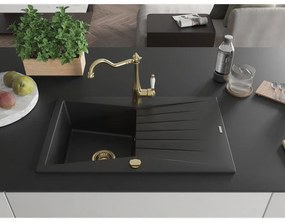 Mexen Cesar, 1-komorový granitový drez 775x470x190 mm a drezová batéria Carla, čierna, 6514-77-670700-50