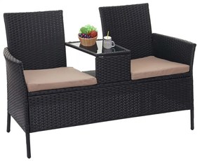 Záhradná lavica so stolíkom E24 - umelý ratan, 132cm - Čierna, sedáky krémová
