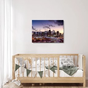 Sklenený obraz metropoly s mrakodrapmi (70x50 cm)
