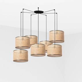 Závesné svietidlo Faro Mambo, čierna/ratan, priemer 450 mm, 7x E27, design