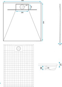Rea Bazalt Carrara, SMC sprchová vanička 90x90, čierna-kamenný vzor, REA-K7003
