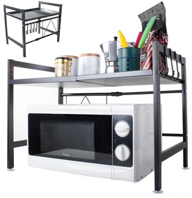 eCarla Stojan na mikrovlnku, polička s nastaviteľnou šírkou 37-65cm, čierny kov