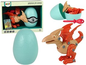 Lean Toys Sada Vajíčka s Dinosaurom Pterodaktyl na šrobovanie - červený
