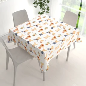 Biante Detský bavlnený štvorcový obrus Sandra SA-611 Hravé myšky na bielom 140x140 cm