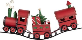 Červená kovová dekorácia vláčik na koľajniciach Christmas Train - 63*13*31 cm