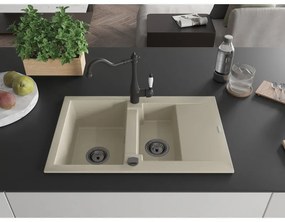 Mexen Gaspar, granitový drez 752x436x161 mm, 1,5-komorový a drezová batéria Carla, béžová, 6507-69-670700-70