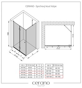 Cerano Volpe, sprchovací kút so skladacími dverami 80(dvere) x 100(stena), 6mm číre sklo, chrómový profil, CER-CER-427198