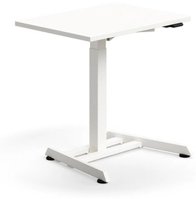 Výškovo nastaviteľný stôl QBUS, s centrálnou nohou, 800x600 mm, biely rám, biela