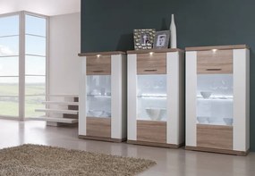 Vitrína Caracas typ 24, dub/biely lesk, s osvetlením