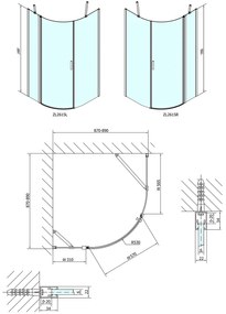 Polysan Polysan, ZOOM LINE štvrťkruhová sprchová zástena 900x900mm, číre sklo, ľavá, ZL2615L