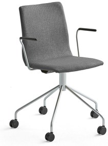 Konferenčná stolička OTTAWA, s kolieskami a opierkami rúk, šedá