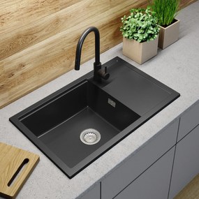 Gamma Advance 8050, 1-komorový granitový drez 800x500x210 mm, čierna, GMA-ZLE000146