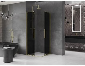Mexen Velar Duo, sprchový kút s posuvnými dverami 90 x 90 cm, 8mm šedé sklo, zlatá matná, 871-090-090-42-55