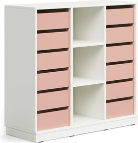 Úložná skrinka CASPER, 12 zásuviek, 3 priehradky, so soklom, biela/tmavoružová