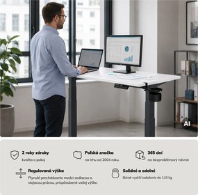 Elektrický stôl s nastavením výšky ergonomický antracitovo-bieli, 1200x600 mm: ARIA