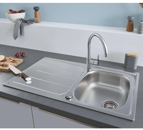 GROHE K200 nerezový drez s odkvapávacou plochou, s excentrom, obojstranný, horná montáž, 860 x 500 mm, kartáčovaná nerezová oceľ, 31552SD1