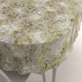 Biante Zamatový oválny obrus Tamara TMR-055 Abstraktné zelené kvety na zelenosivom 120x140 cm