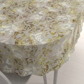 Biante Zamatový oválny obrus Tamara TMR-055 Abstraktné zelené kvety na zelenosivom 50x100 cm