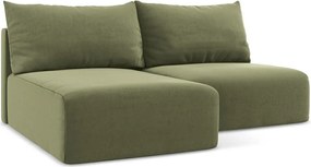 Zelená zamatová rozkladacia/s úložným priestorom rohová pohovka (ľavý roh/s leňoškou) Kalena – Makamii