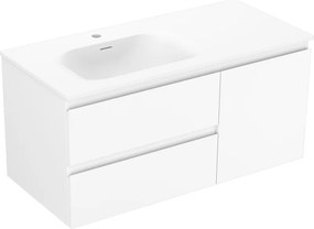 Mexen Orio, kúpeľňová skrinka 100 cm s umývadlom Vela vľavo, 2S, 1D, biela matná, 91A13-10047-3-BBFFFF01-W23L01