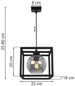 Závesné svietidlo Haga cage, 1x grafitové sklenené tienidlo v kovovom ráme