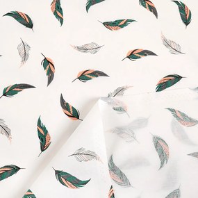 Biante Detský bavlnený záves Sandra SA-460 Zeleno-ružové pierka na bielom 150x180 cm