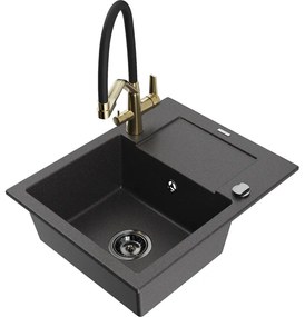 Mexen Enzo, granitový drez 576x465x174 mm, 1-komorový a drezová batéria Duo, čierna škvrnitá, 6506-76-671701-57-B