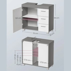 Vasagle Skrinka pod umývadlo IVY, 30x70x64cm, biela/šedá