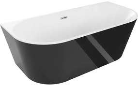 Mexen Oval, voľne stojaca nástenná vaňa 150 x 75 cm, biela-čierna, brúsená oceľ prepad, 52671507575-97