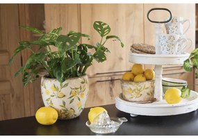 Béžový keramický obal na kvetináč s citrónmi - Ø 17*16 cm