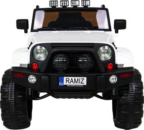 Ramiz Detský terénny biely džíp na batérie + diaľkové ovládanie + svetlá zvuky