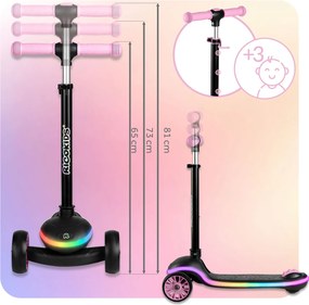 Ricokids Leddi LED balančná Kolobežka pre deti - čierno-ružová