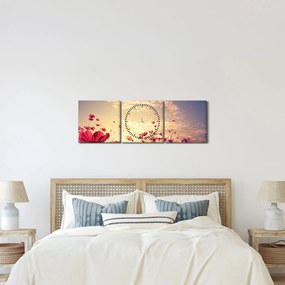 Obraz - Lúka s kvetmi (s hodinami) (90x30 cm)