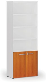 Kombinovaná kancelárska skriňa PRIMO WHITE, dvere na 2 poschodia, 800 x 420 x 2128 mm, biela/čerešňa