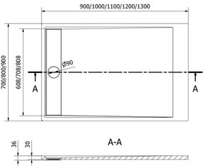Mexen Amon, SMC obdĺžniková sprchová vanička 130 x 90 cm, čierna, 4F709013