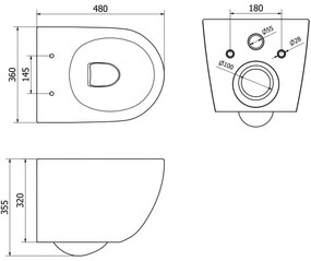 Mexen Lena, závesná WC misa Rimless s duroplastovým sedátkom s pomalým zatváraním, biela-čierny vzor, 30224095