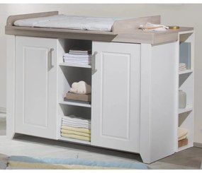 Biela nízka detská komoda v dekore brestu s prebaľovacím pultom 120x98 cm Felicia – Roba