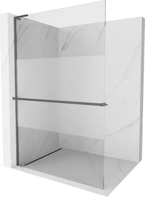 Mexen Kioto+ L, sprchová zástena Walk-In s poličkou a vešiakom 80 x 200 cm, 8mm číre sklo-námraza, grafitový profil, 800-080-123-95-35