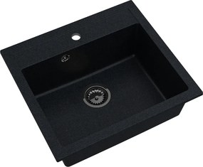 Sink Quality Ferrum, kuchynský granitový drez 565x510x205 mm + čierny sifón, čierna škvrnitá-Brocade, SKQ-FER.B.1K60.XB