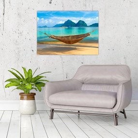 Obrázok hojdacej siete na pláži 3 (70x50 cm)