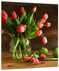 Obraz červených tulipánov vo váze (30x30 cm)