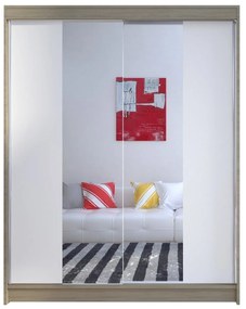 Skriňa s posuvnými dverami Belgia II, Farby: čierna / čierna + zrkadlo, Osvetlenie: osvetlenie LED RGB - farebné