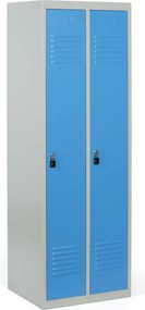 Kovová šatníková skrinka S2, 2-dverová, 1800 x 600 x 500 mm, otočný zámok, modré dvere