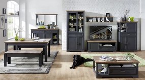 Široká vitrína Jasmin, grafit/dub, s osvetlením