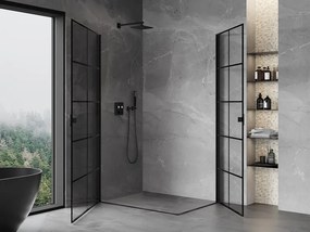 Mexen Mist-B Duo, 2-krídlový výklopný sprchový kút 90 x 80 cm, číre sklo-čierna mriežka, 8A2-090L-080P-70-77
