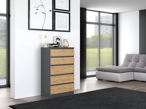 Komoda Musecalo 4 (antracit + dub artisan). Akcia -18%. Vlastná spoľahlivá doprava až k Vám domov. 1132795