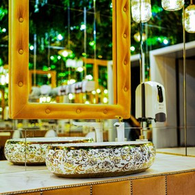 Rea Melania Meryl umývadlo, 60 x 41 cm, biela-zlatý vzor, REA-U5054