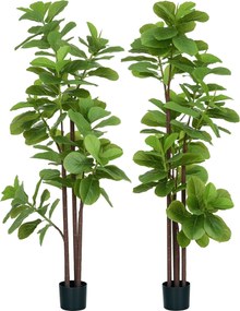 HOMCOM Sada 2 umelých rastlín Fiddle Leaf Fig Ficus Lyrata 180 cm vysoké s kvetináčom, veľký umelý strom na dekoráciu | Aosom
