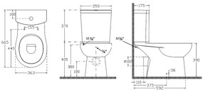 Sapho - WC kombi s bidetovou sprškou, zadné odpadové pripojenie, keramika/biela