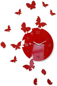 Nástenné akrylové hodiny Motýle - červená